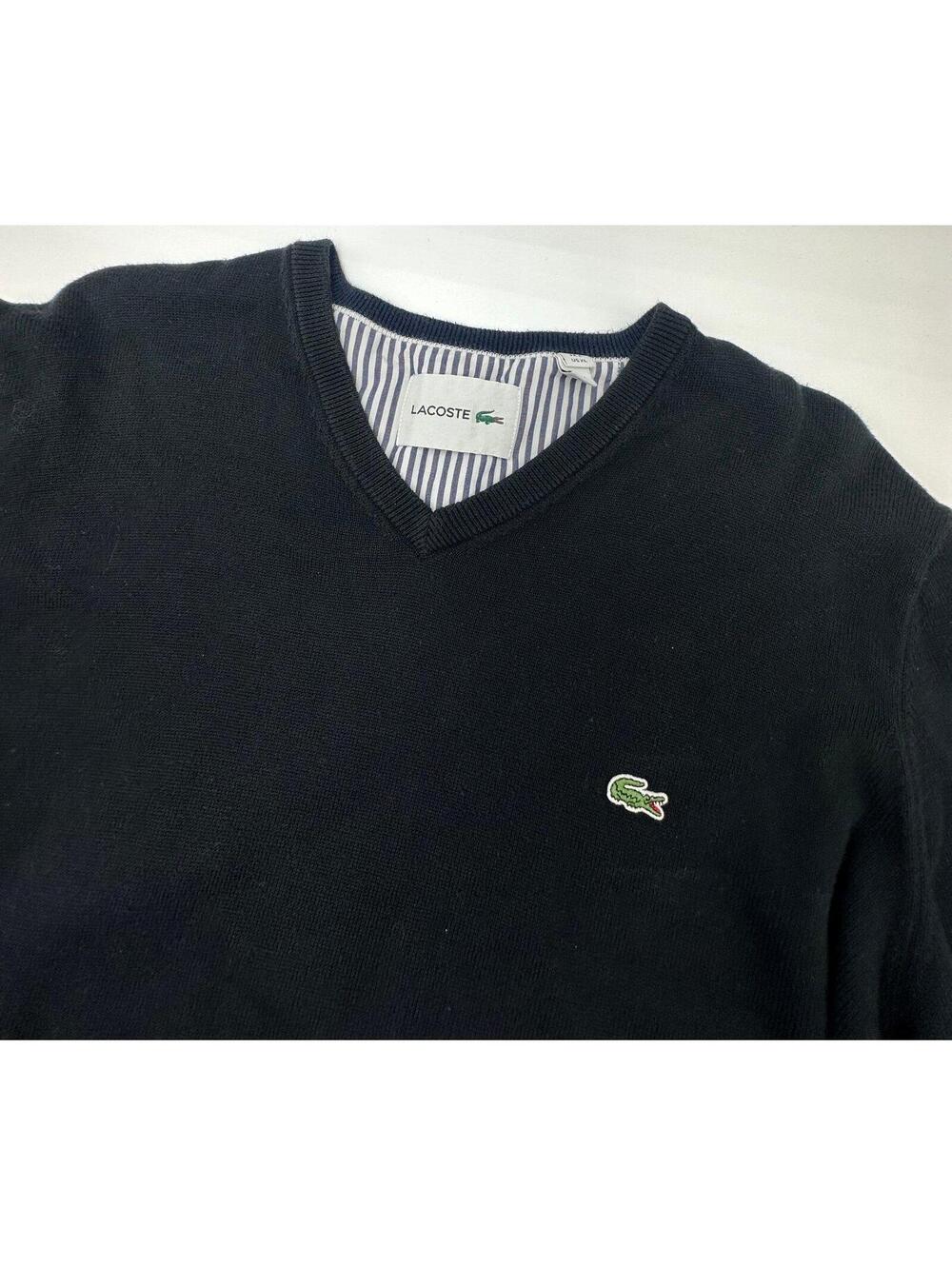 Lacoste Mens V Neck Knit Sweater Size XL 100% Cotton Basic
